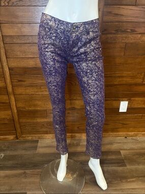 Purple Metallic-Effect Skinny Women's Pants